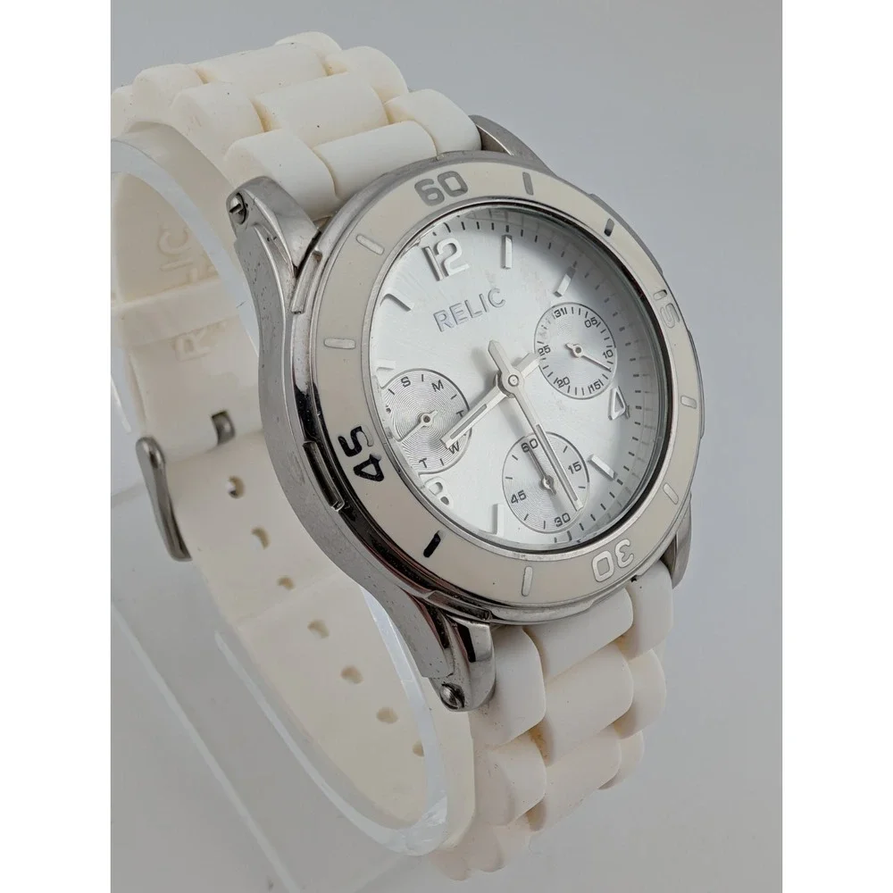 Relic Multifunction Watch Women 34mm‎ Case Silicone Band ZR15582- New Battery